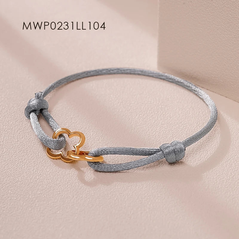 MOONLIGHT Adjustable Double Four Leaf Clover Charm Bracelet For Women Classic Silk Rope Bracelet Fashion Jewelry Party Gifts
