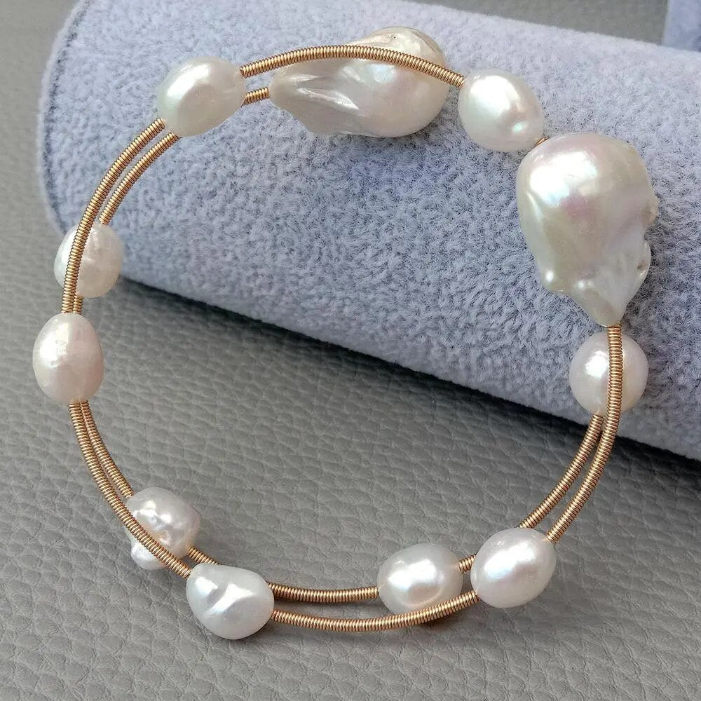 Natural Freshwater White Baroque Pearl Adjustable Women's Bracelet
