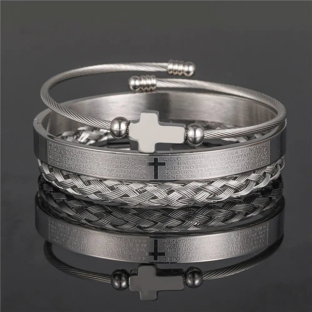 Unisex 3Pcs/Set Crown Roman Bracelet Bangle Exquiste Stainless Steel No Fade Color Couple Friendship Birthday Jewelry Gifts