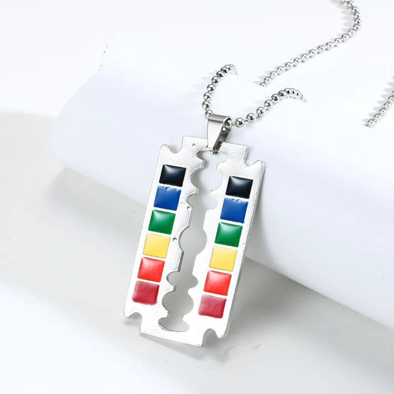 Stainless Love Enamel Necklaces Rainbow Flag Double Pendant Necklace