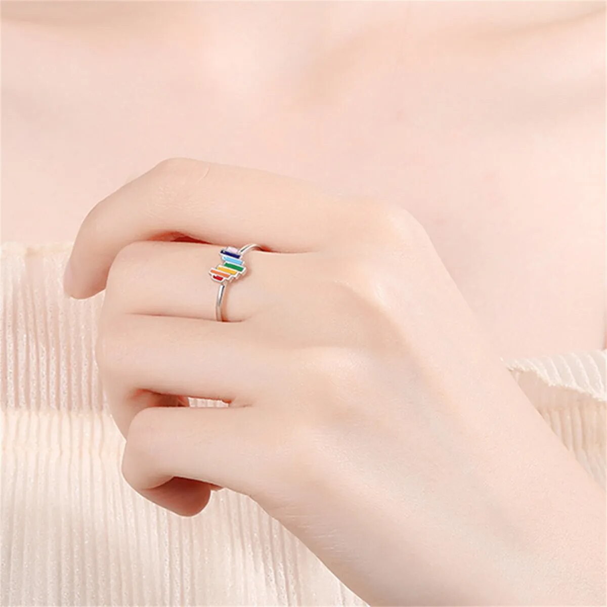 Boho Rainbow Pride Love Heart Open Rings For Women