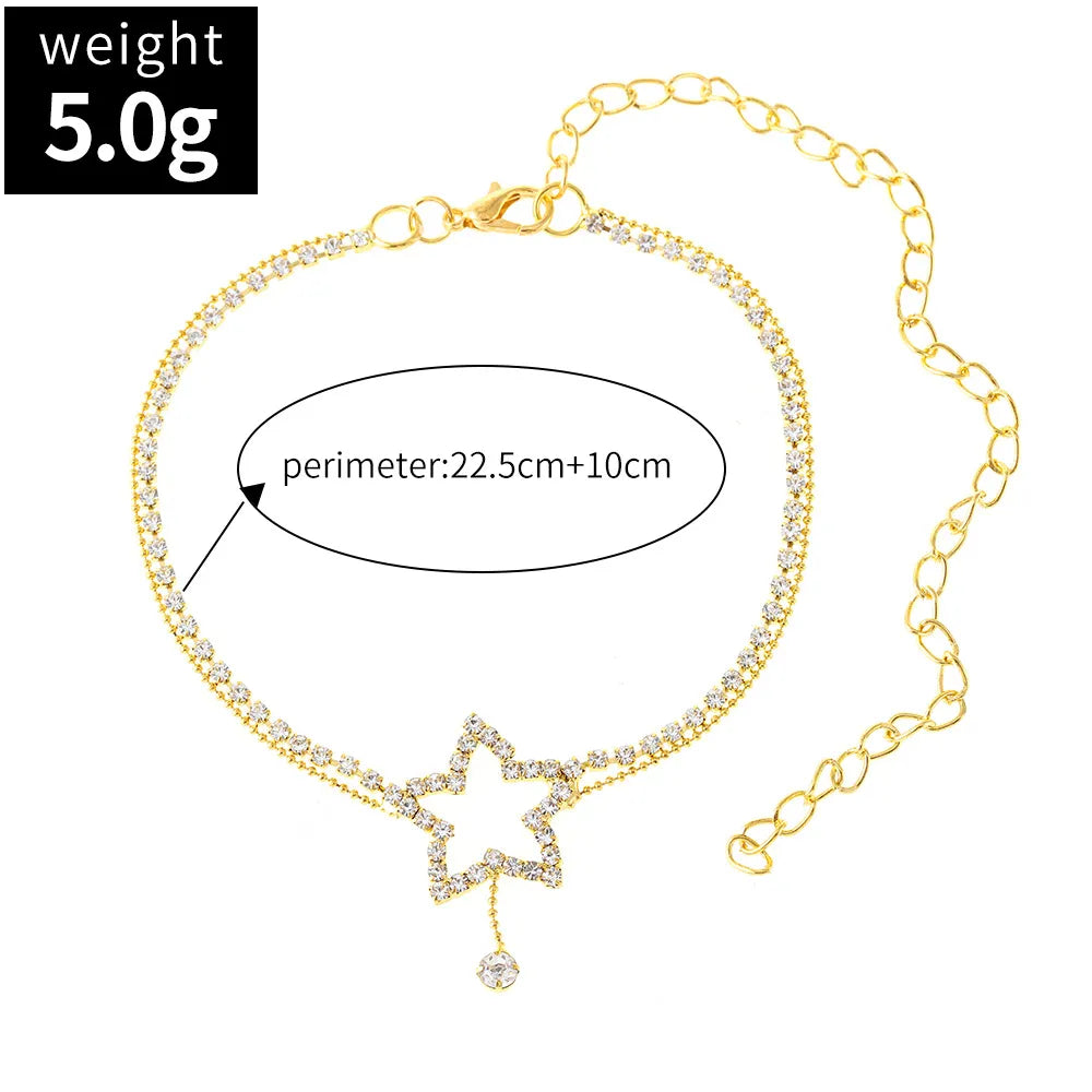 Luxury Star Rhinestone Anklet for Women Sexy Beach Foot Jewelry Delicate Shiny Foot Chain Beautiful Elegant Foot Accessories