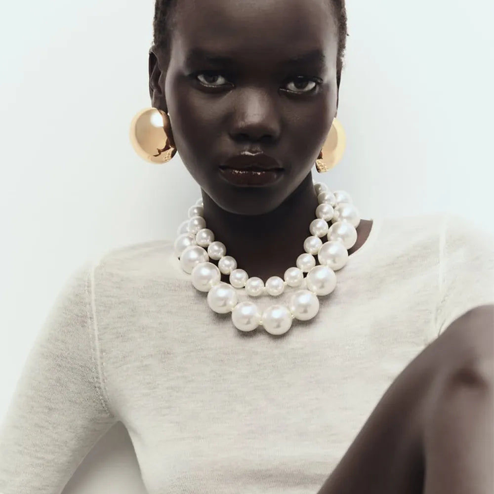 2 Pcs Pearls Choker Necklace with Earrings Set