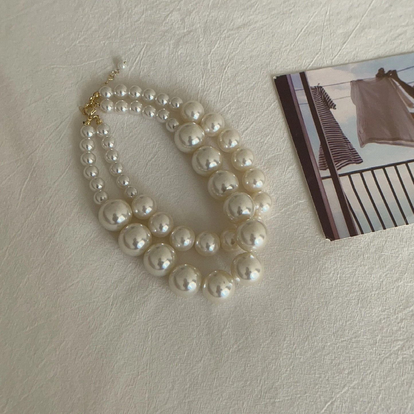 Vintage Double Layer Pearl Choker Necklace