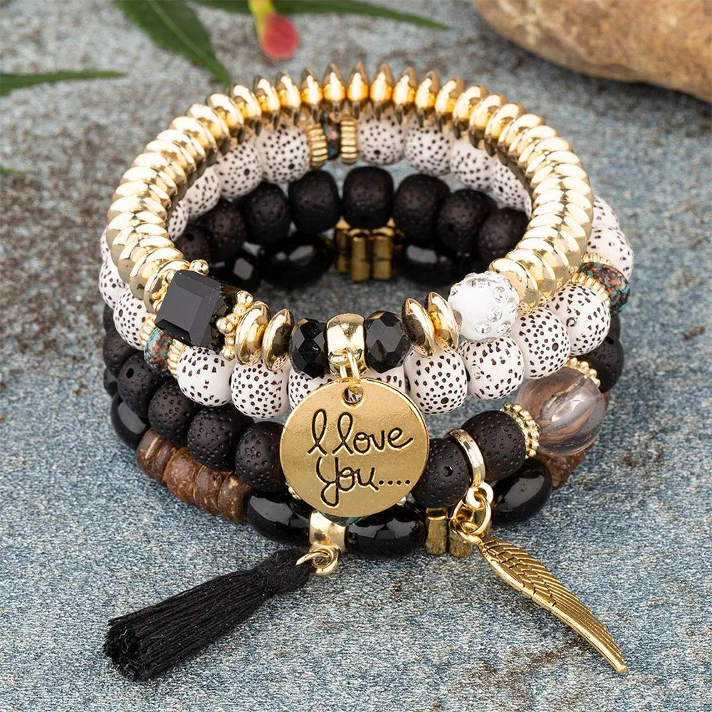 DIEZI Multicolor Acrylic Crystal Beads Strand Bracelets For Women Girls New Tassel Wing Elastic Rope Bracelet Pulseira Feminina