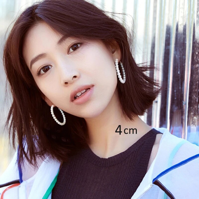 Pearl Earrings Set Small / Big Hoops Statement Pearls Earring Women Oversized Circle Earrings Ear Hoops Ear Rings Party Jewelry