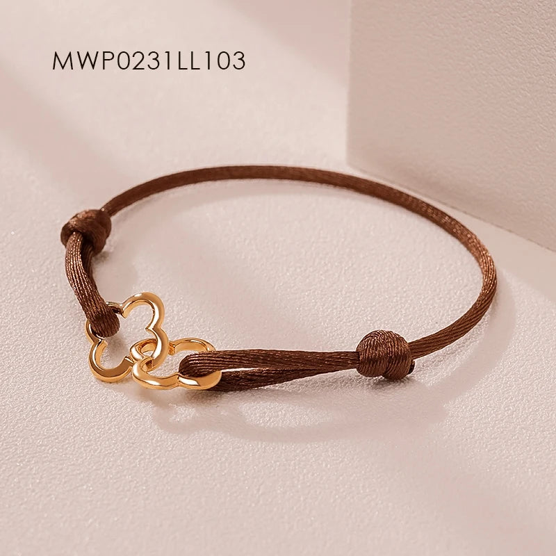 MOONLIGHT Adjustable Double Four Leaf Clover Charm Bracelet For Women Classic Silk Rope Bracelet Fashion Jewelry Party Gifts