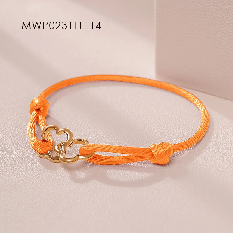 MOONLIGHT Adjustable Double Four Leaf Clover Charm Bracelet For Women Classic Silk Rope Bracelet Fashion Jewelry Party Gifts