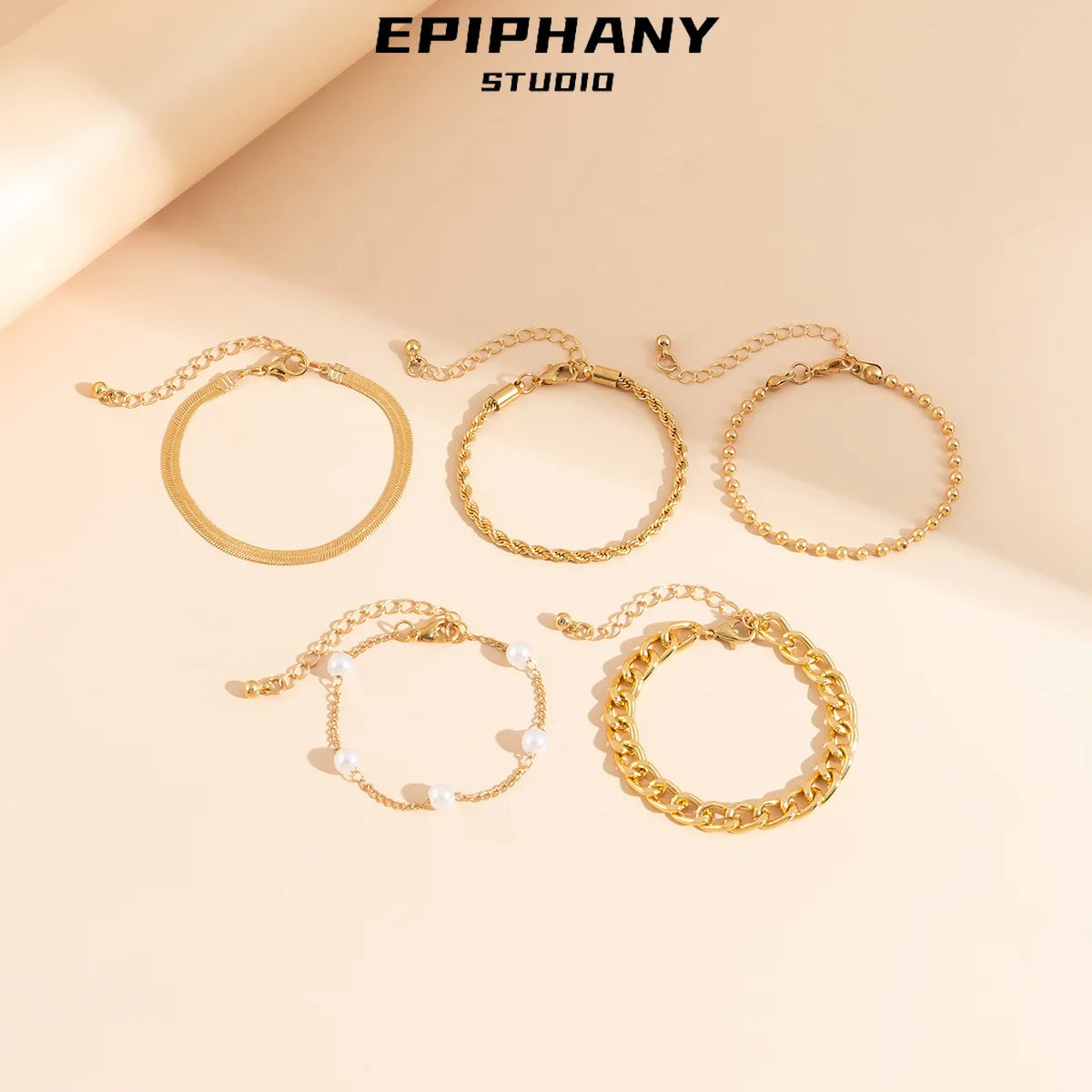 Retro Imitation Pearl Beaded Bracelets For Women Simple Geometric Love Rhinestone Hand Chain Bangle Jewelry Sets