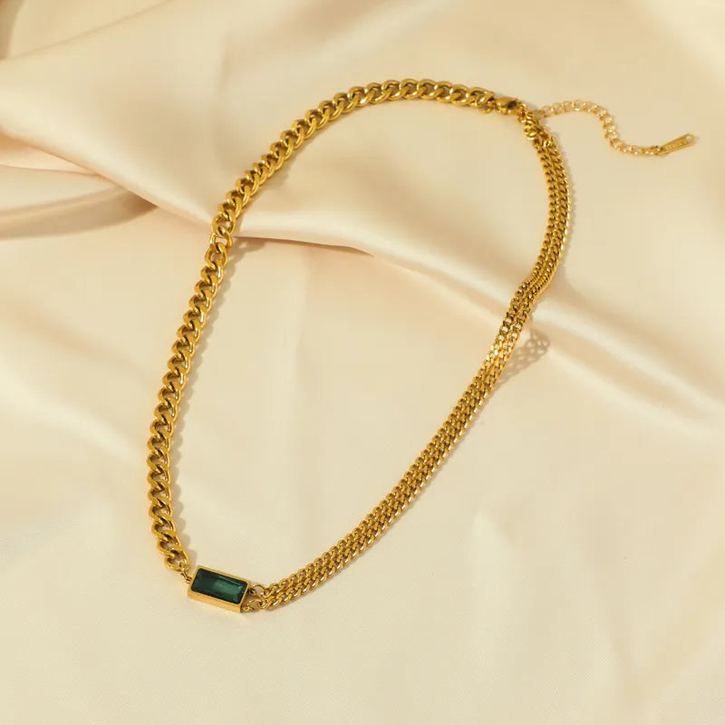 EILIECK 316L Stainless Steel Green Crystal Necklace Bracelet Earrings For Women Luxury Colorfast Jewelry 3-piece Set Gift Party