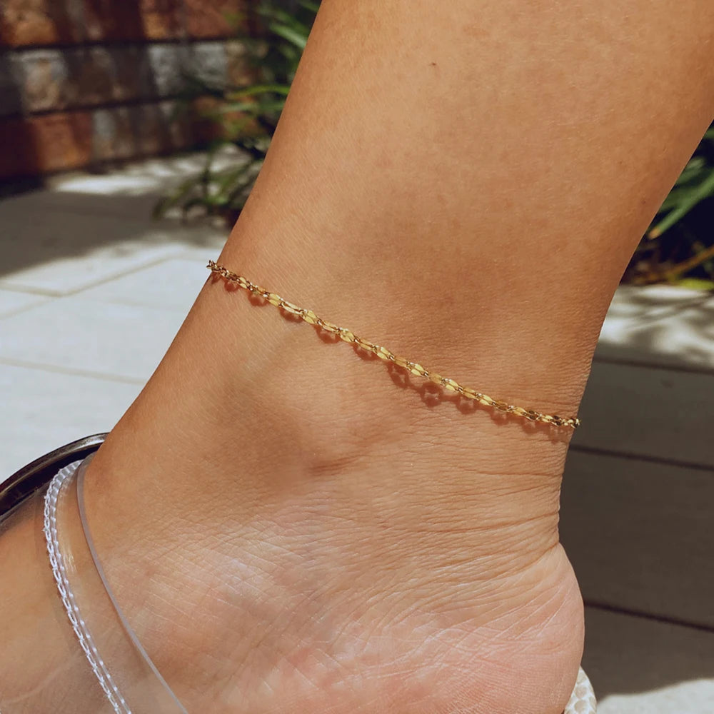 Orazio Stainless Steel Anklet Bracelet for Women Classic Fashion Minimalist Fish Chain Anklets Summer Beach Foot Jewelry Gift