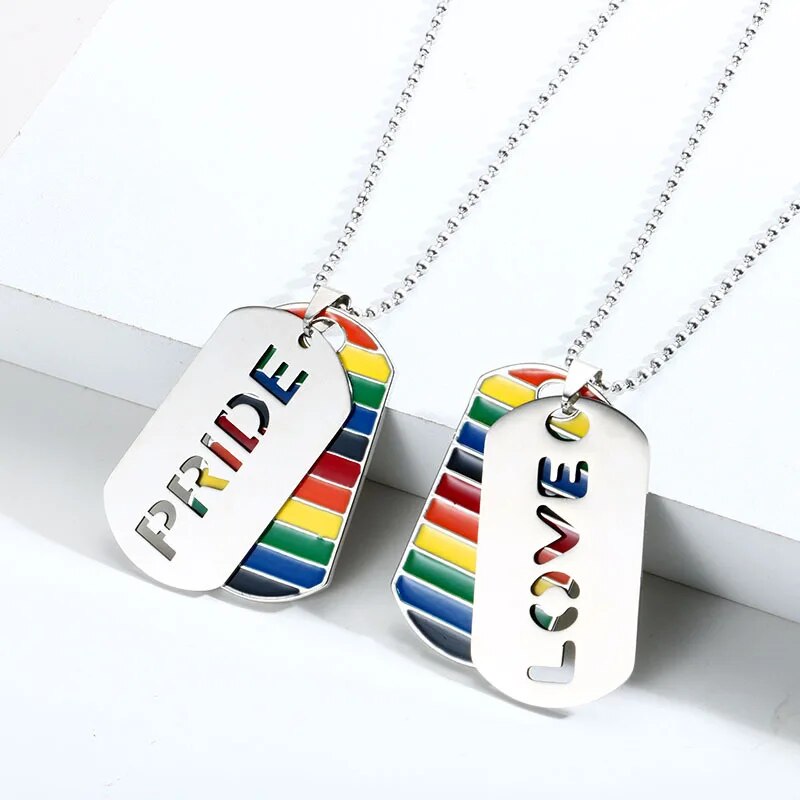 Stainless Love Enamel Necklaces Rainbow Flag Double Pendant Necklace