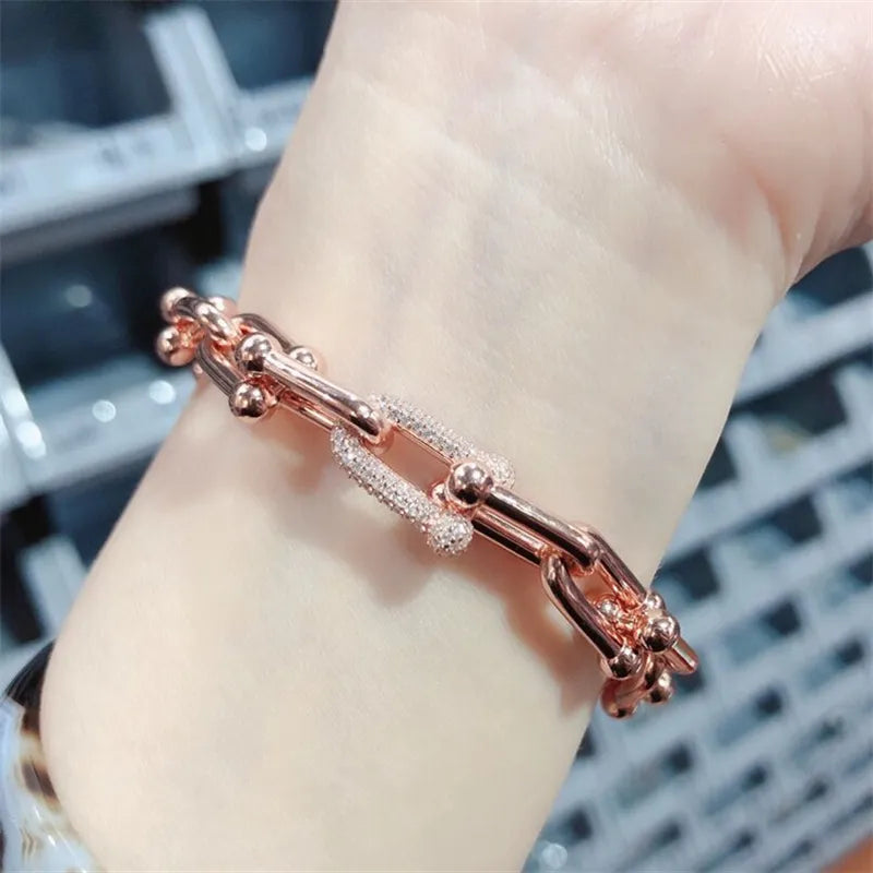 925 Sterling Silver Bracelet women's U-shaped electroplating 18k rose gold inlaid zircon luxury fashion classic jewelry
