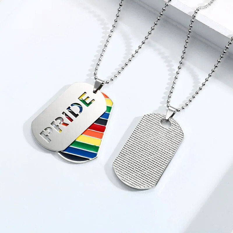 Stainless Love Enamel Necklaces Rainbow Flag Double Pendant Necklace