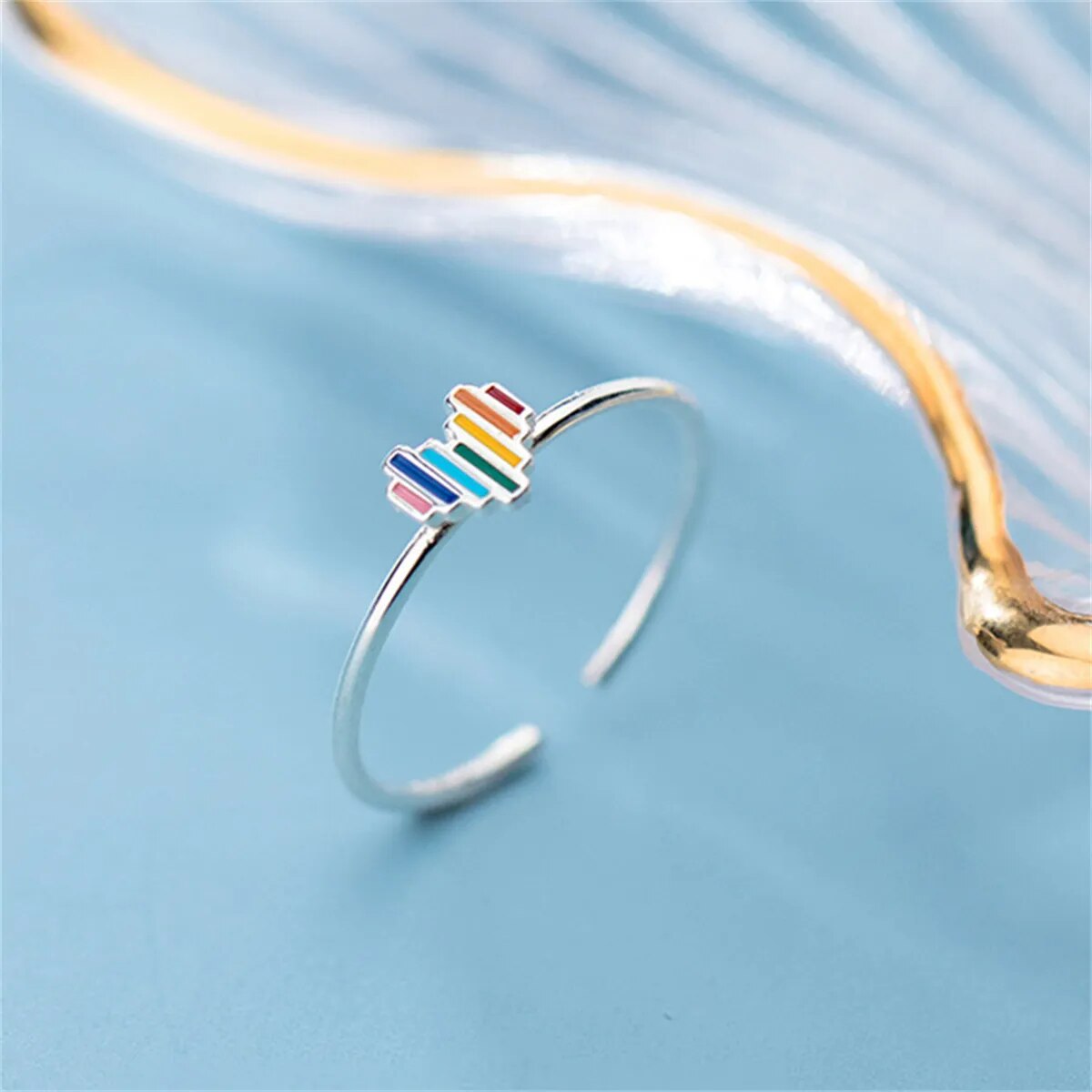 Boho Rainbow Pride Love Heart Open Rings For Women