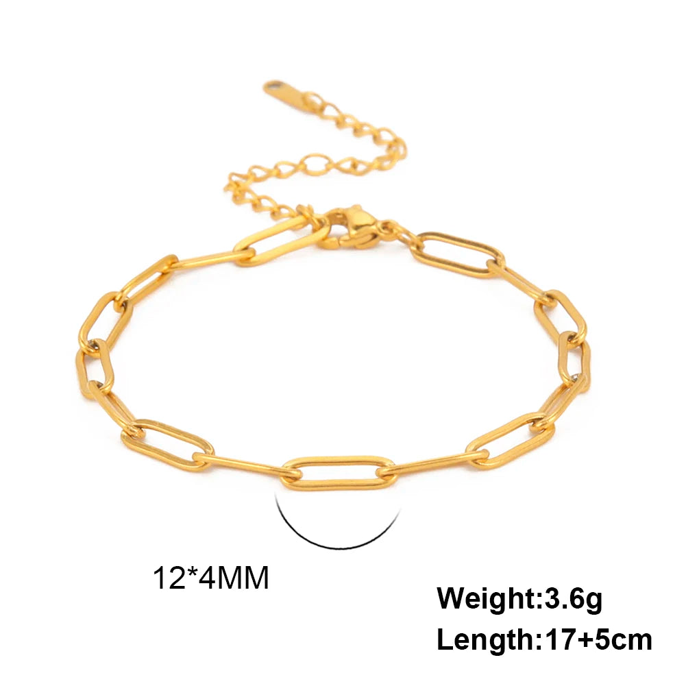 Skyrim Friendship Paperclip Link Chain Women Girls Stainless Steel Gold Color Bracelets 2025 Minimalist Jewelry Valentine Gift