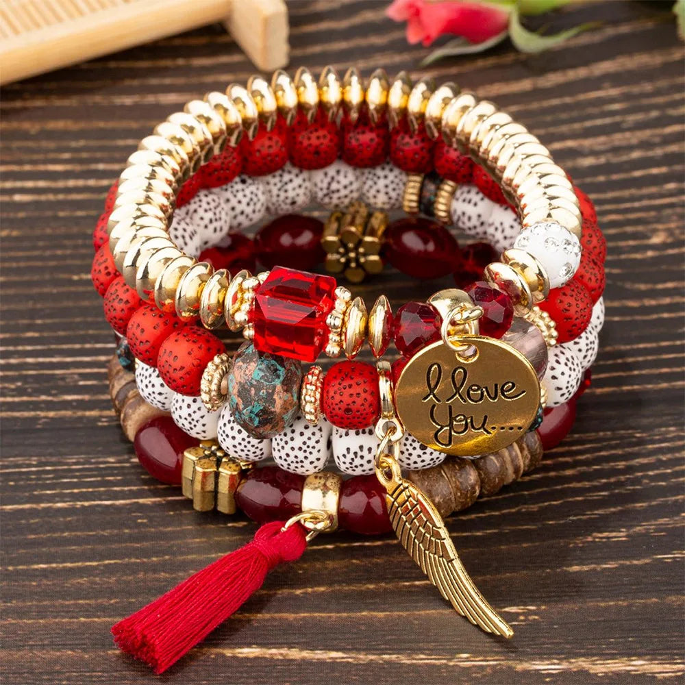 DIEZI Multicolor Acrylic Crystal Beads Strand Bracelets For Women Girls New Tassel Wing Elastic Rope Bracelet Pulseira Feminina