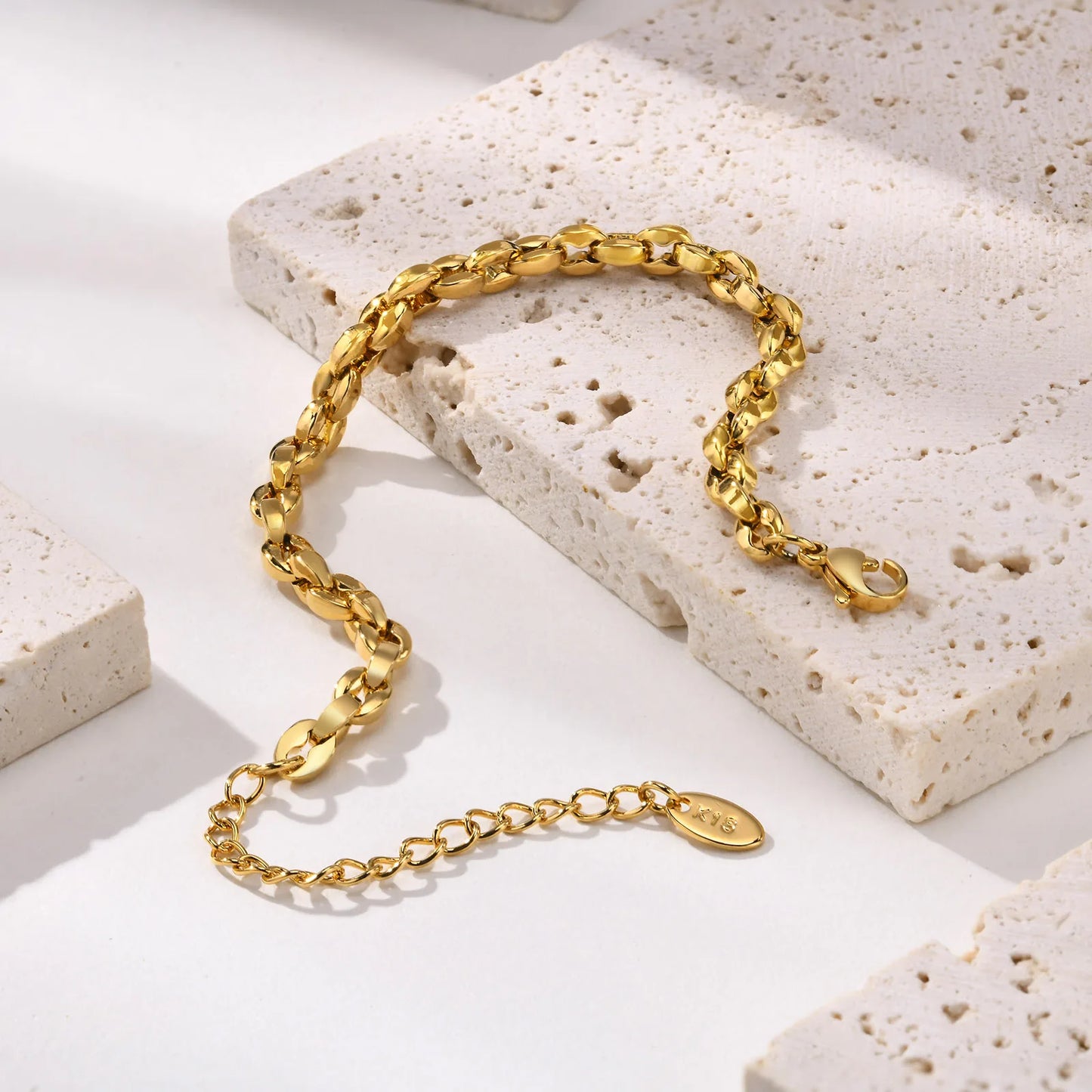 Simple Chain Bracelet for Women, 18k Gold Plated Stainless Steel Link Adjustable