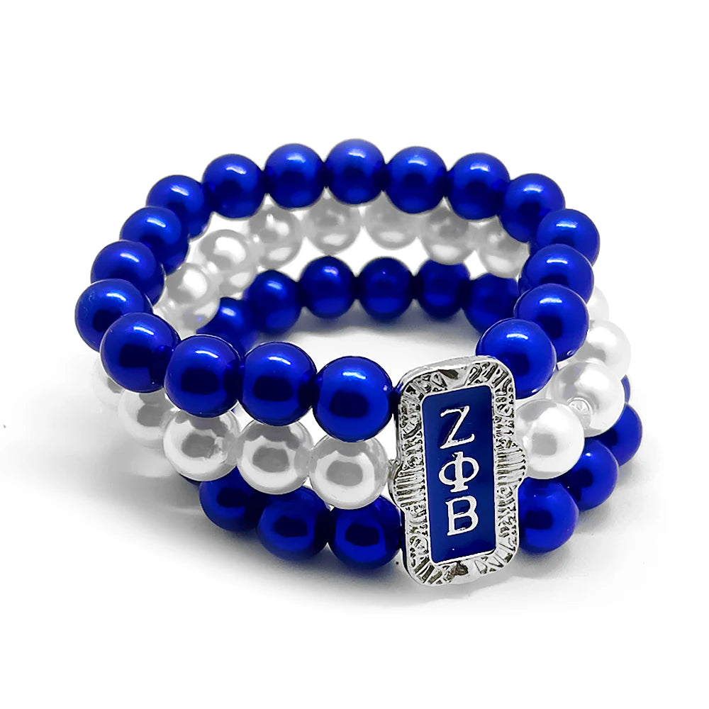 Fashion Greek sorority society ZETA PHI BETA letter Label Metallic enamel Pendant Multi-layer pearl bead bracelet