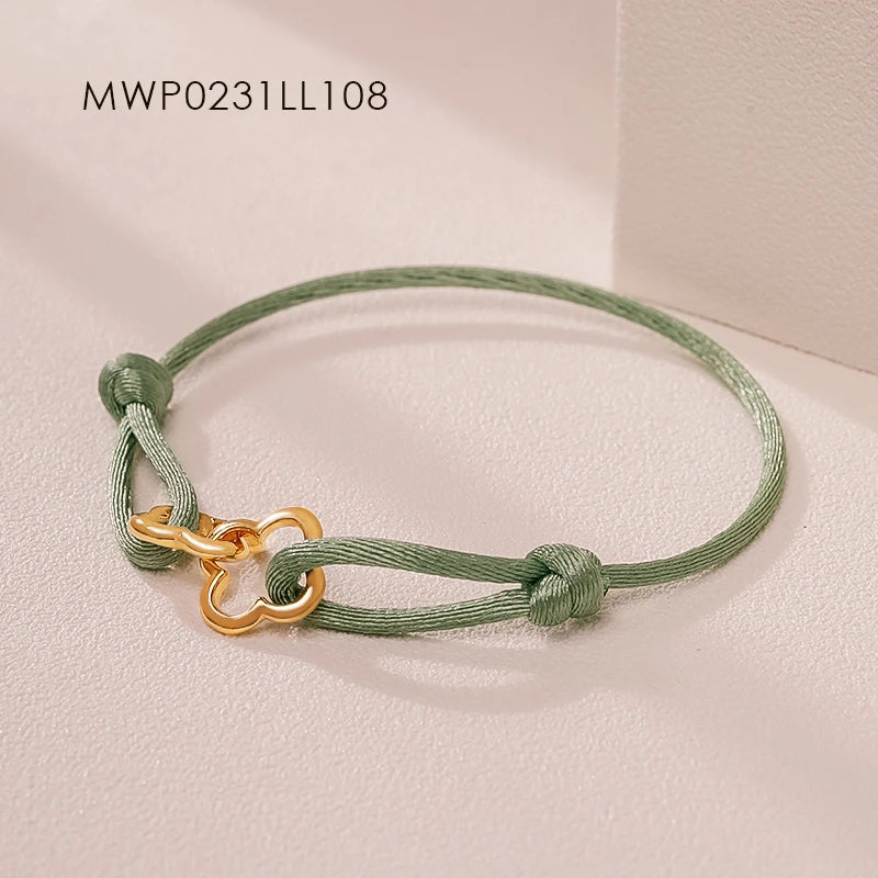 MOONLIGHT Adjustable Double Four Leaf Clover Charm Bracelet For Women Classic Silk Rope Bracelet Fashion Jewelry Party Gifts