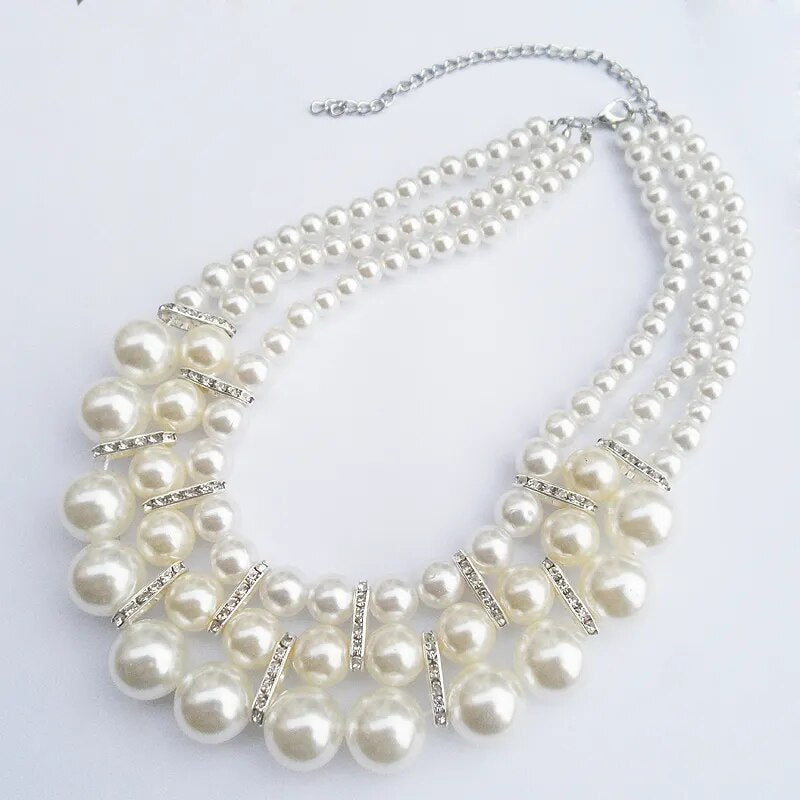 3Layer Bead Chain Pearl Choker Necklace Big Chunky Goth Chocker Jewelry Neck Pendant Collar For Women