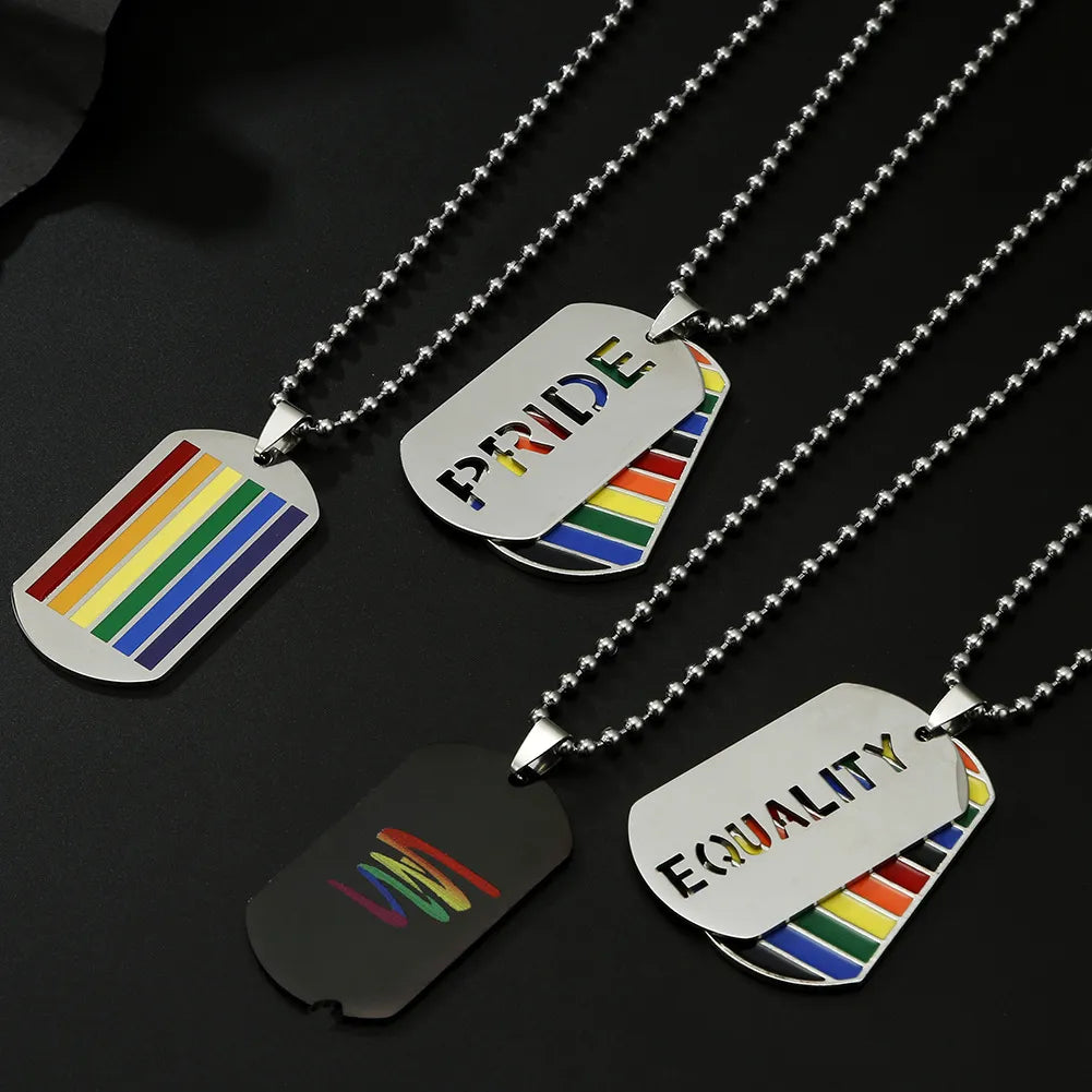 Stainless Love Enamel Necklaces Rainbow Flag Double Pendant Necklace