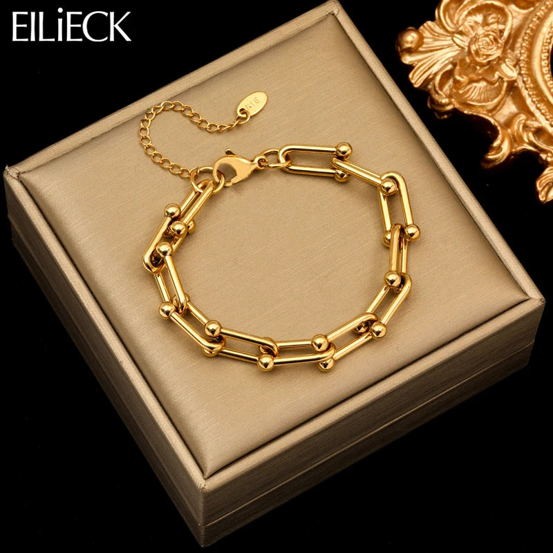 EILIECK 316L Stainless Steel Gold Color Geometric Bracelet For Women Girl Fashion New Holiday Gift Wrist Chain Jewelry Pulsera