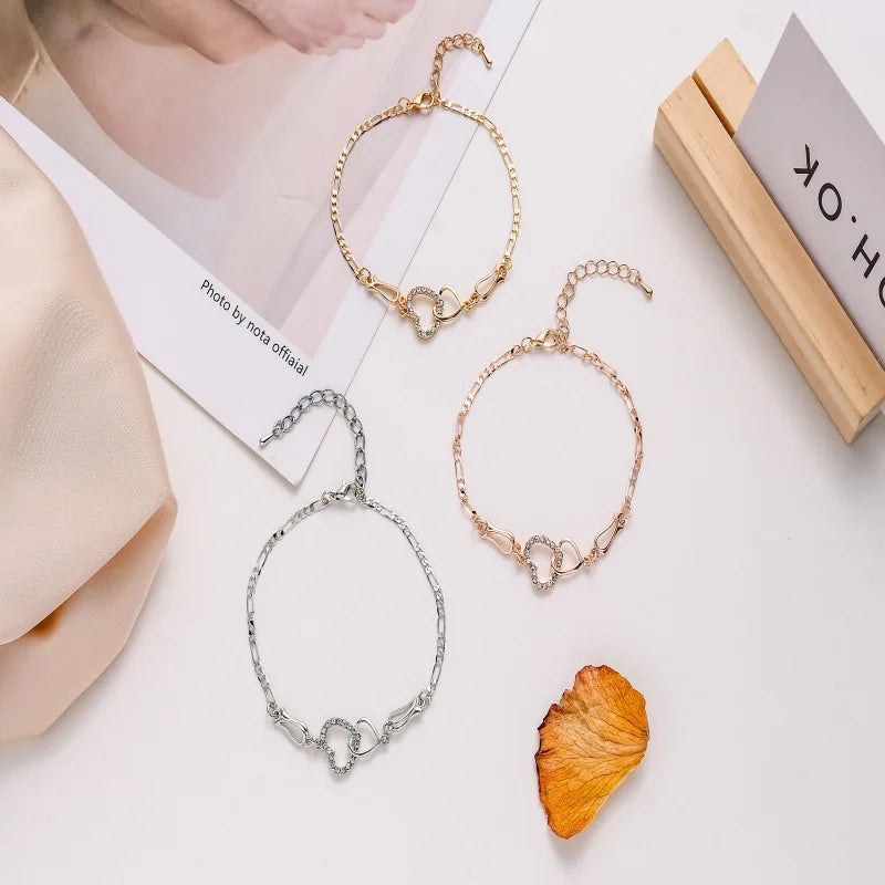 Classic Stainless Steel Chain Double Heart Love Anklet Bracelet Fashion Trendy Charm Bracelet Women Fashion Party Jewelry