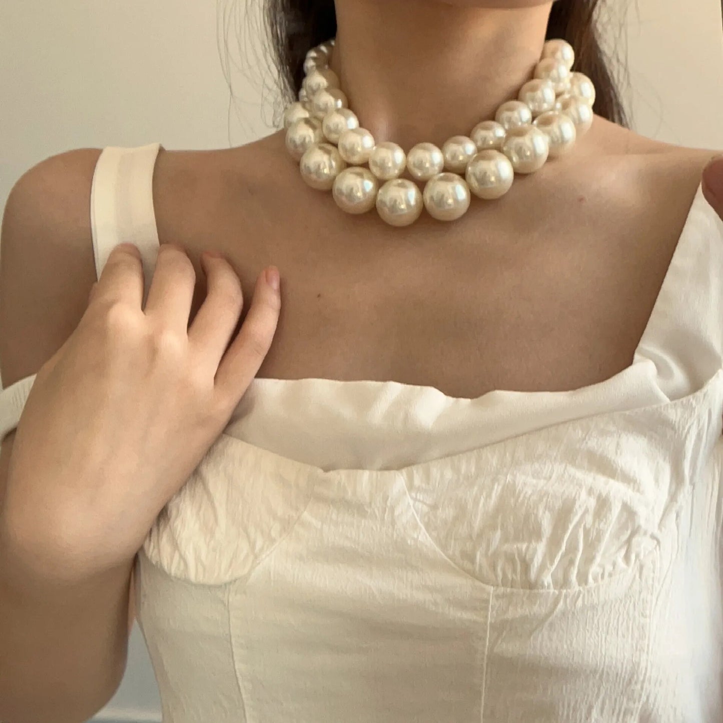 Vintage Double Layer Pearl Choker Necklace