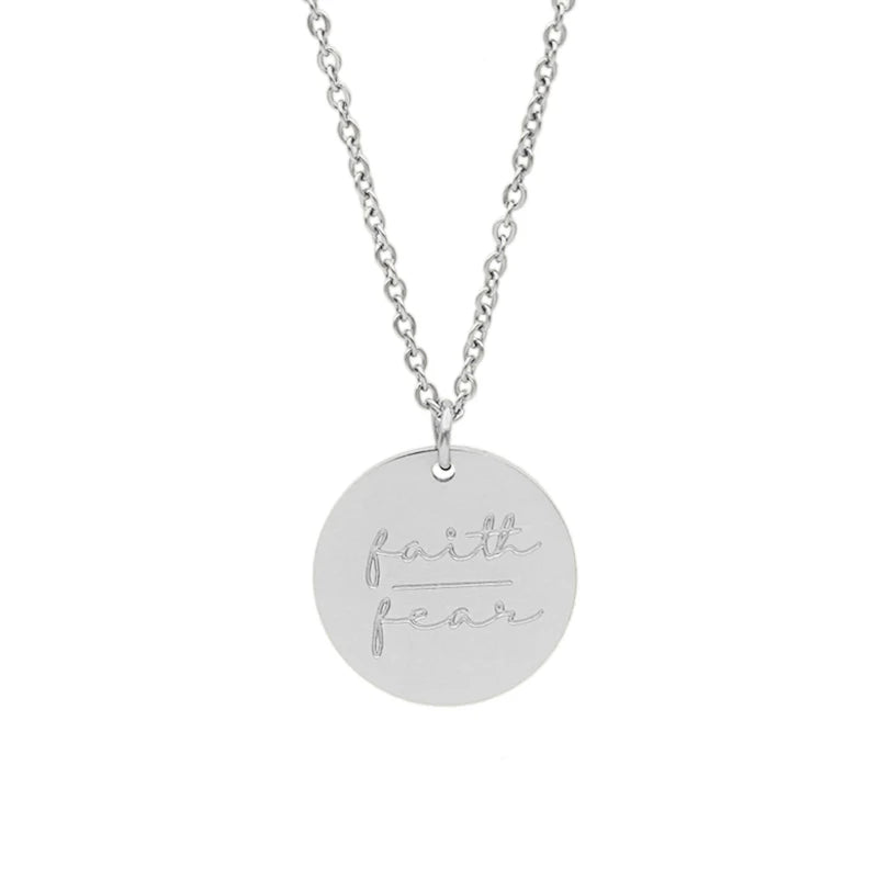 Simple Disc Pendant Necklace Stainless Steel Gold Plated Faith Over Fear Necklace Mind Over Matter Inspirational Jewelry Gift