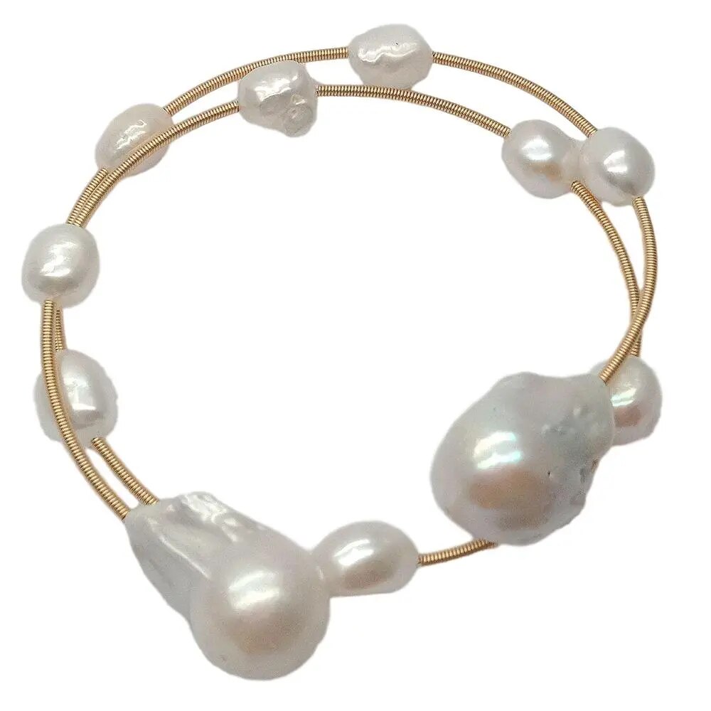 Natural Freshwater White Baroque Pearl Adjustable Women's Bracelet