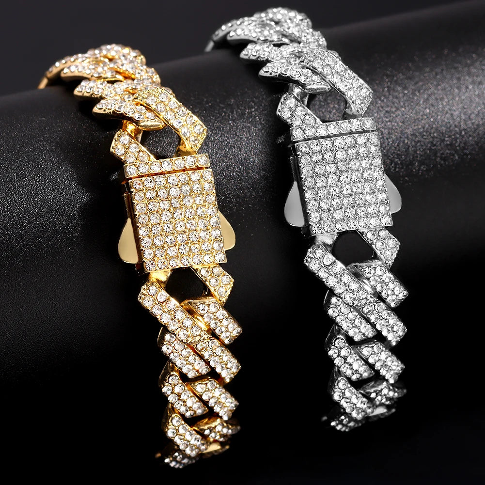 Hip Hop Iced Out 14 Width Cuban Link Chain Anklet for Women Bling Minimalism Luxury Chunky Rhombus Cuban Ankle Bracelet Jewelry