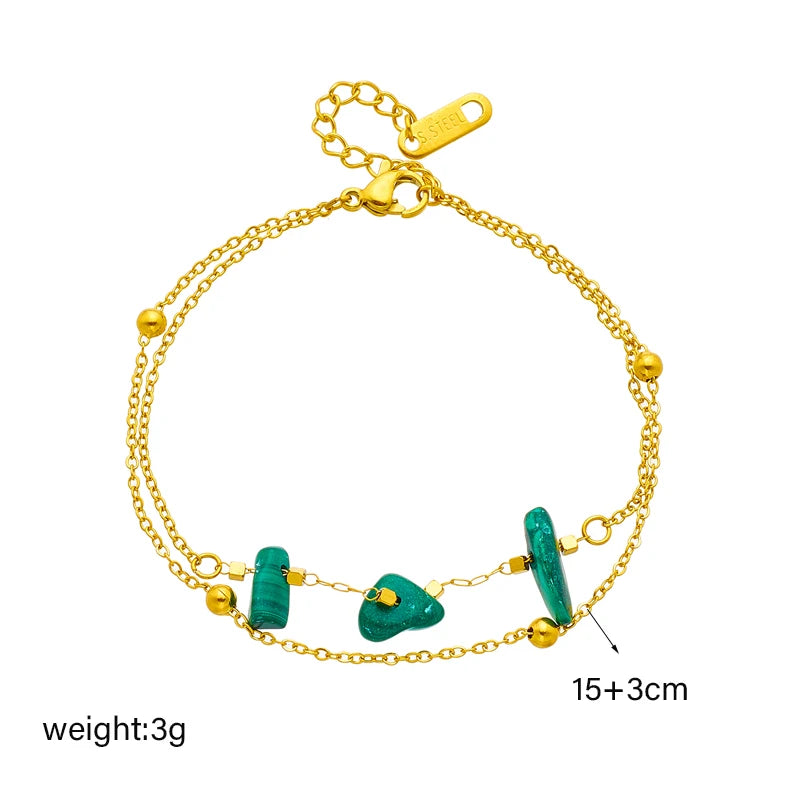 DIEYURO 316L Stainless Steel Retro Green Stone Charm Bracelet For Women Girl New Trend Bangles Non-fading Jewelry Gift Party
