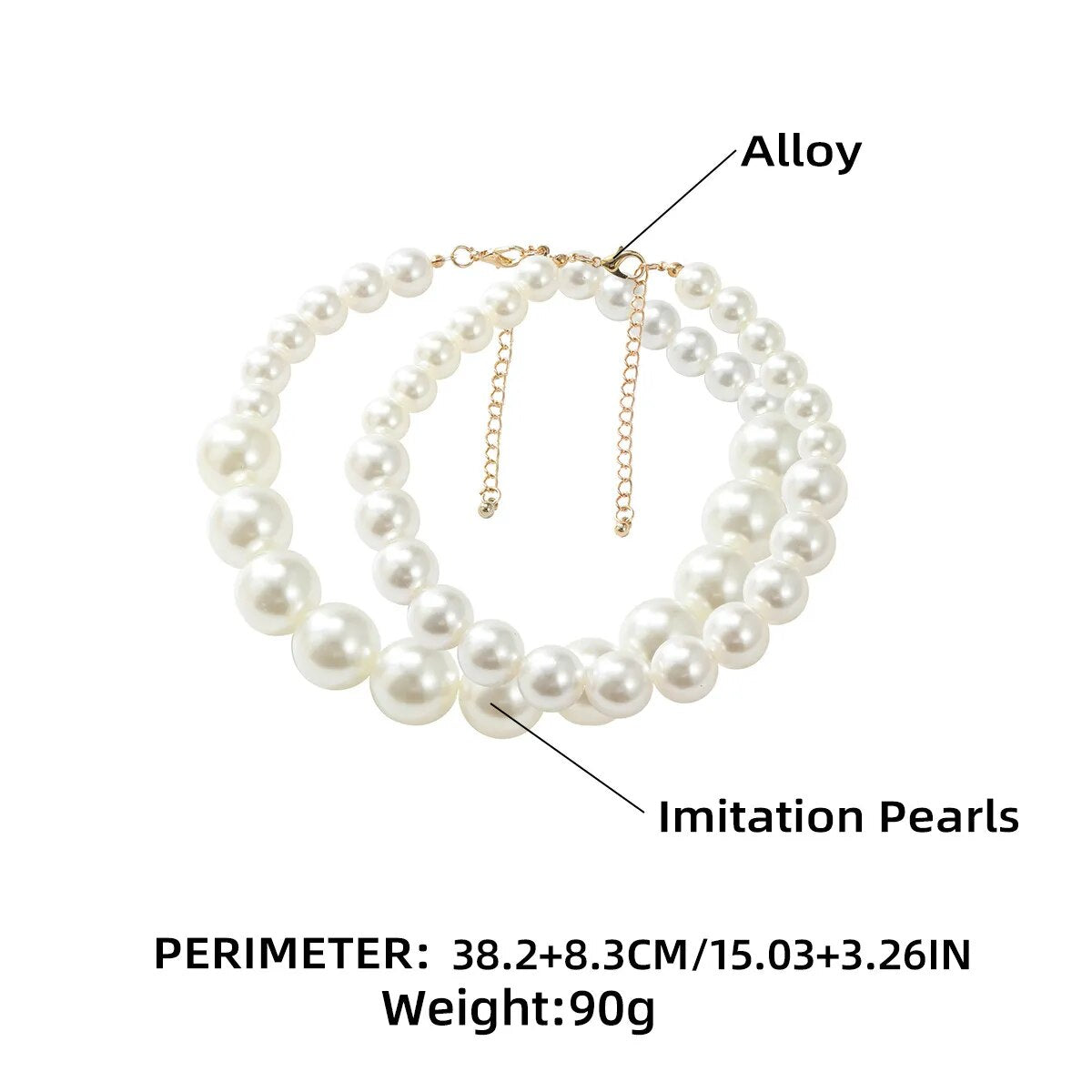 2 Pcs Pearls Choker Necklace with Earrings Set