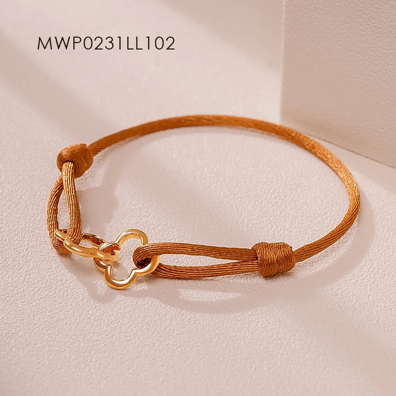 MOONLIGHT Adjustable Double Four Leaf Clover Charm Bracelet For Women Classic Silk Rope Bracelet Fashion Jewelry Party Gifts