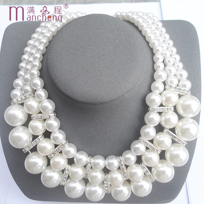 3Layer Bead Chain Pearl Choker Necklace Big Chunky Goth Chocker Jewelry Neck Pendant Collar For Women
