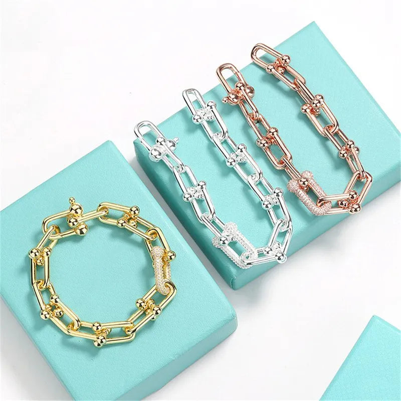 925 Sterling Silver Bracelet women's U-shaped electroplating 18k rose gold inlaid zircon luxury fashion classic jewelry