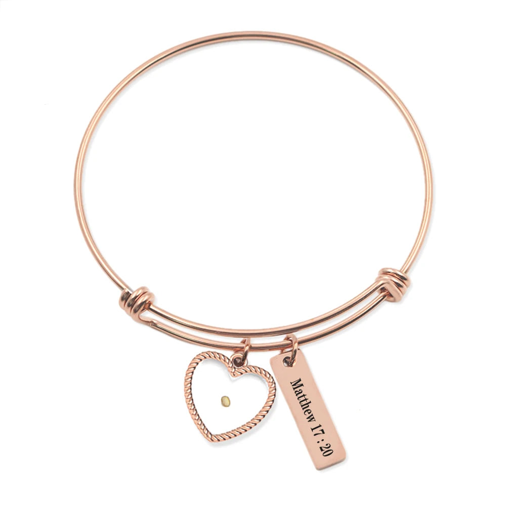 VILLWICE Pulseras Mujer Faith Mustard Seed Bangle Bracelets Stainless Steel Gold Plated Christian Jewelry Inspirational Gift