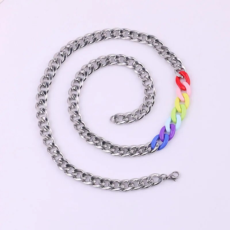 Stainless Steel Cuban Chain for Men Women Colorful Rainbow LGBT Gay Pride Neck Chains Hiphop Choker Necklace Collar Jewelry New