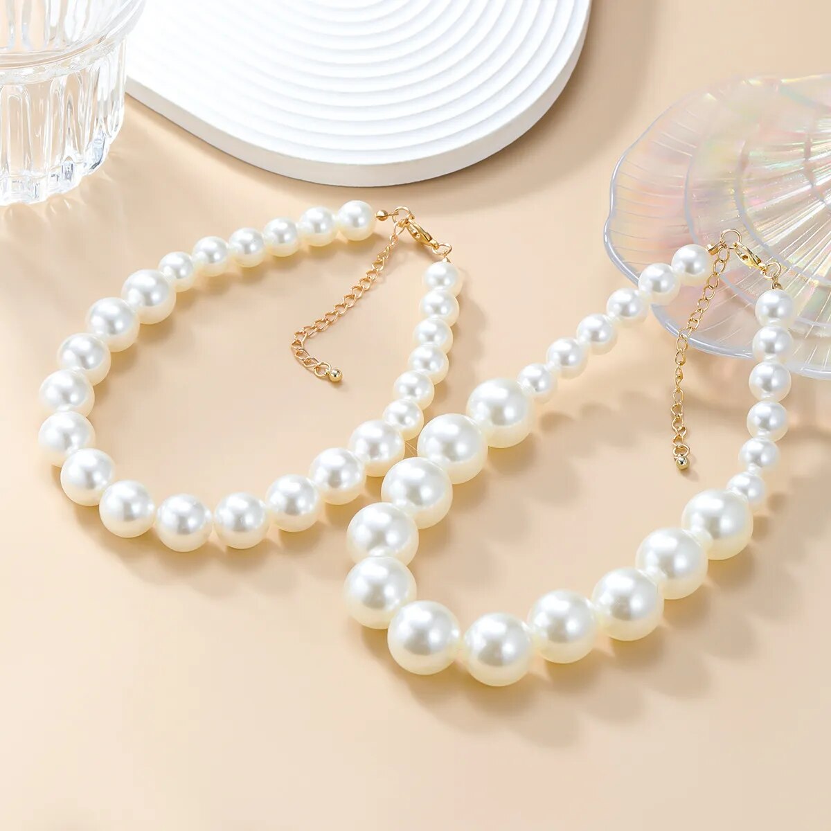 2 Pcs Pearls Choker Necklace with Earrings Set