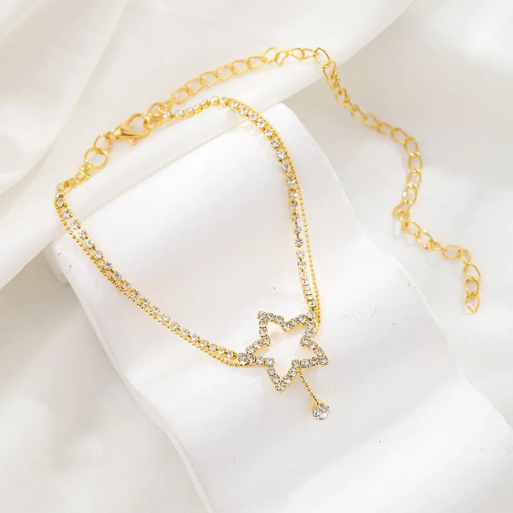 Luxury Star Rhinestone Anklet for Women Sexy Beach Foot Jewelry Delicate Shiny Foot Chain Beautiful Elegant Foot Accessories
