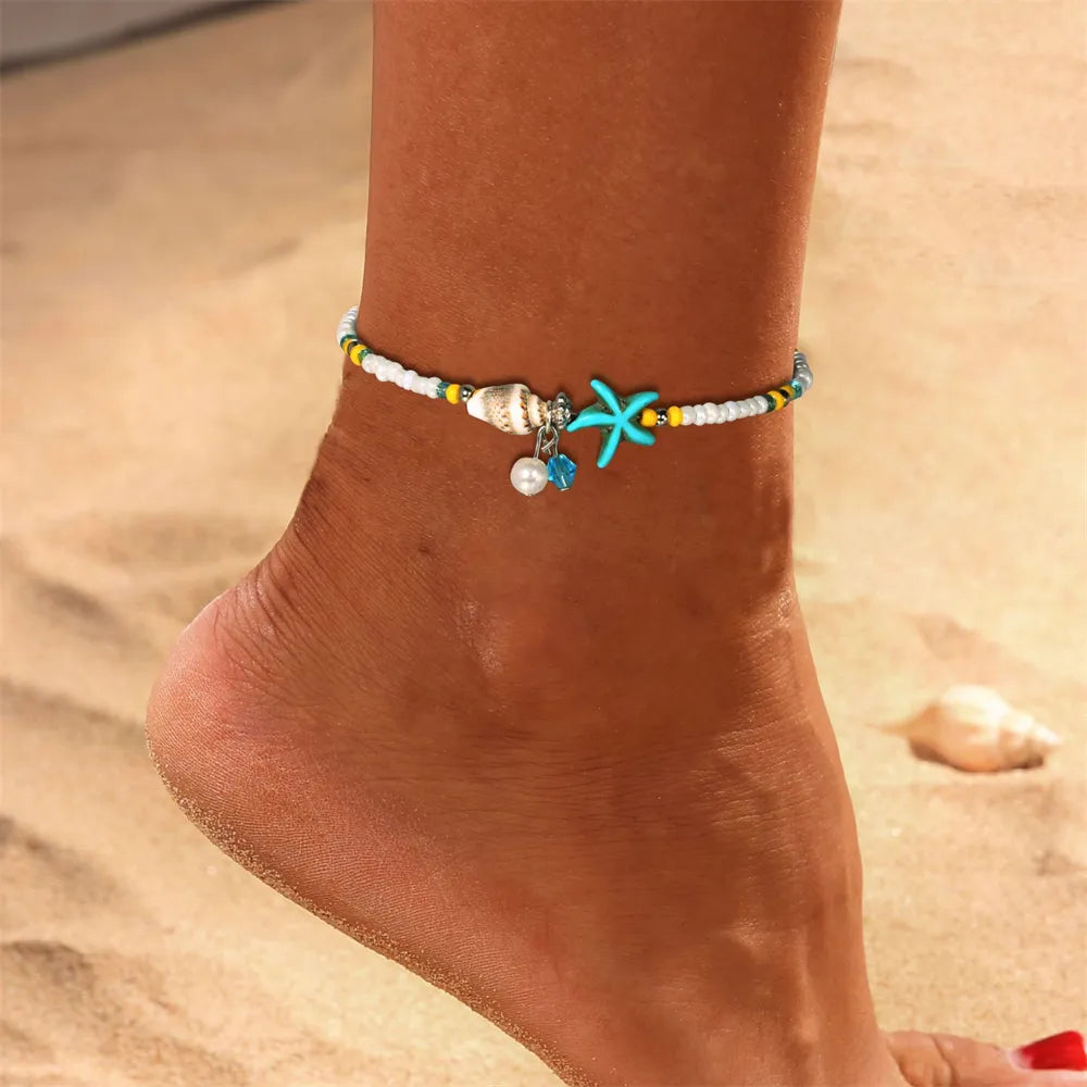 Boho Starfish Beaded Anklet