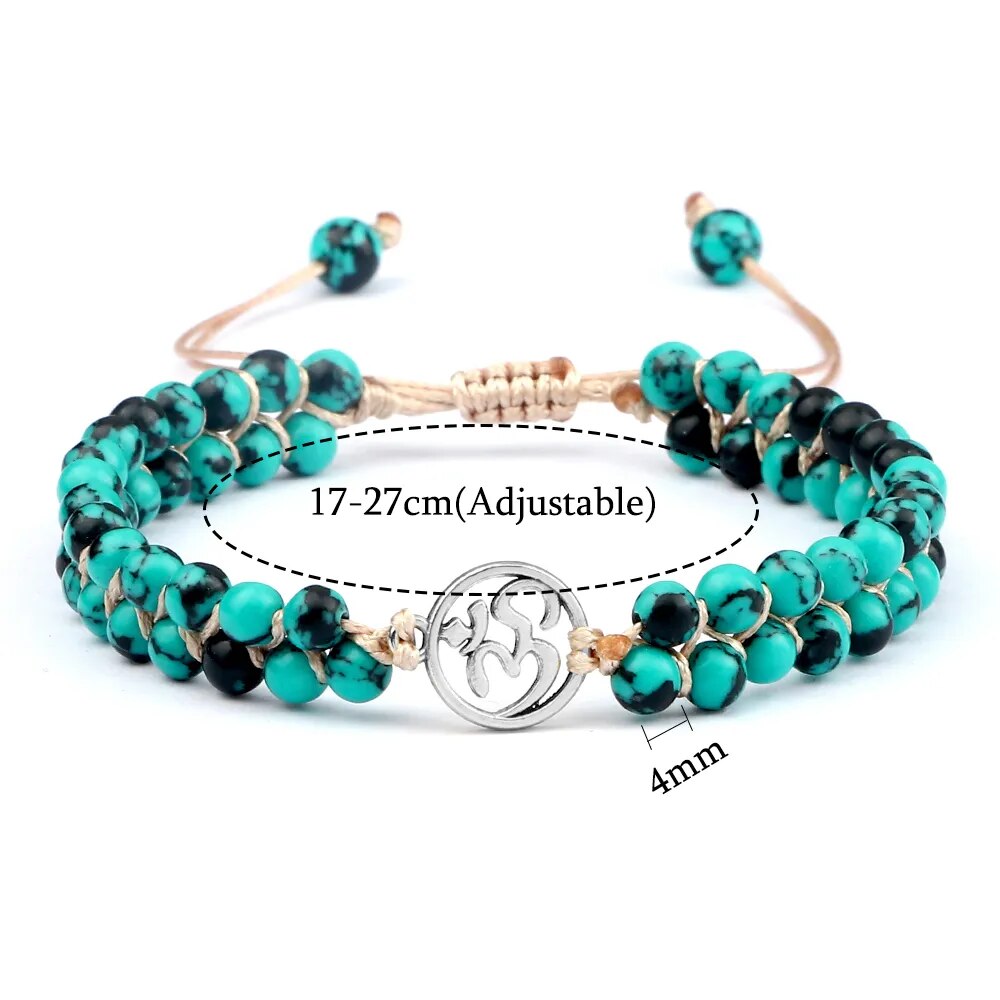 4mm Double Row Green Black Natural Stone Braided Bracelet Lucky Life Tree Charms Adjustabele Bangles Chain Jewelry Gift Friend