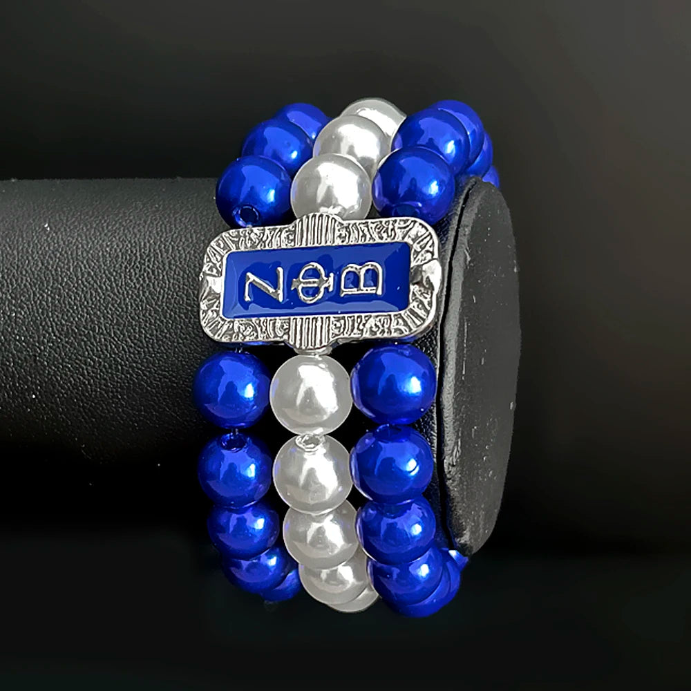 Fashion Greek sorority society ZETA PHI BETA letter Label Metallic enamel Pendant Multi-layer pearl bead bracelet