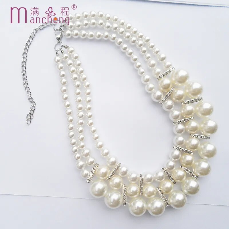 3Layer Bead Chain Pearl Choker Necklace Big Chunky Goth Chocker Jewelry Neck Pendant Collar For Women
