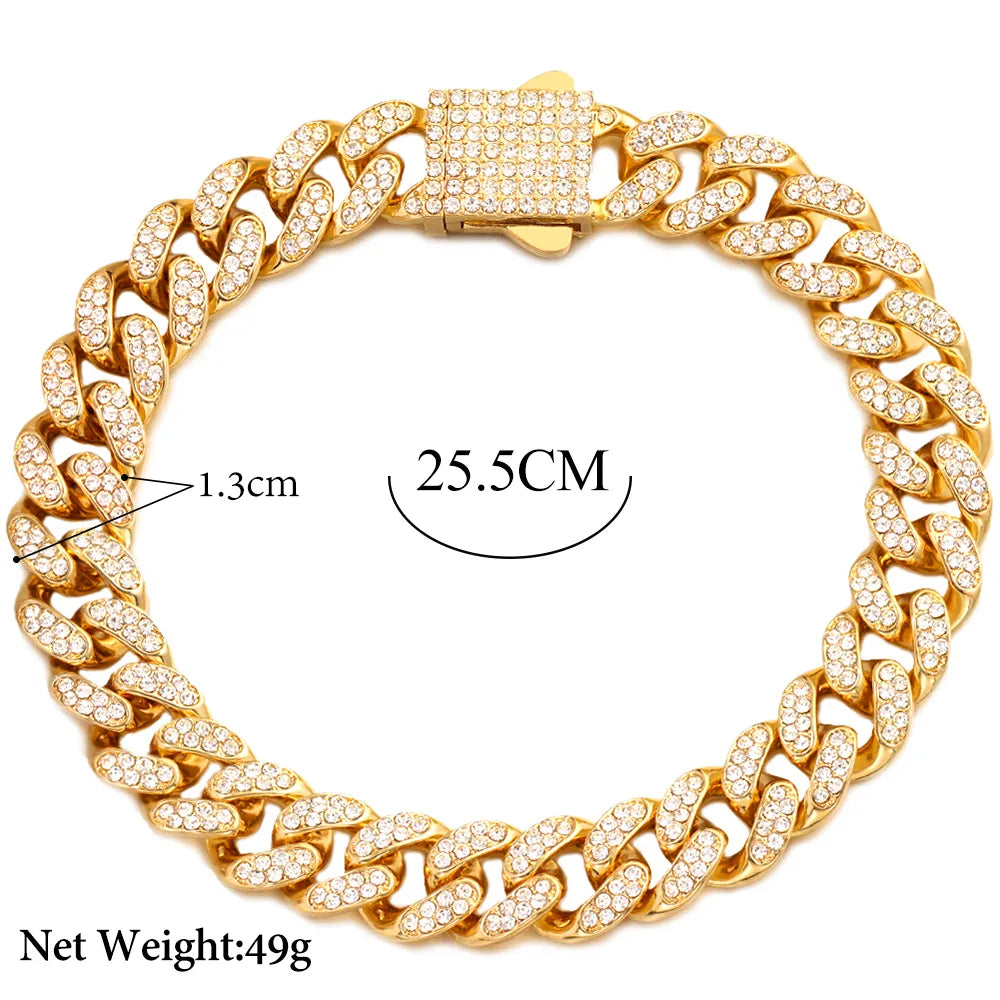 Hip Hop Iced Out Cuban Link Chain Anklet For Women Bling Rhinestone Paved Miami Cuban Feet Chain Barefoot Summer Beach Jewelry