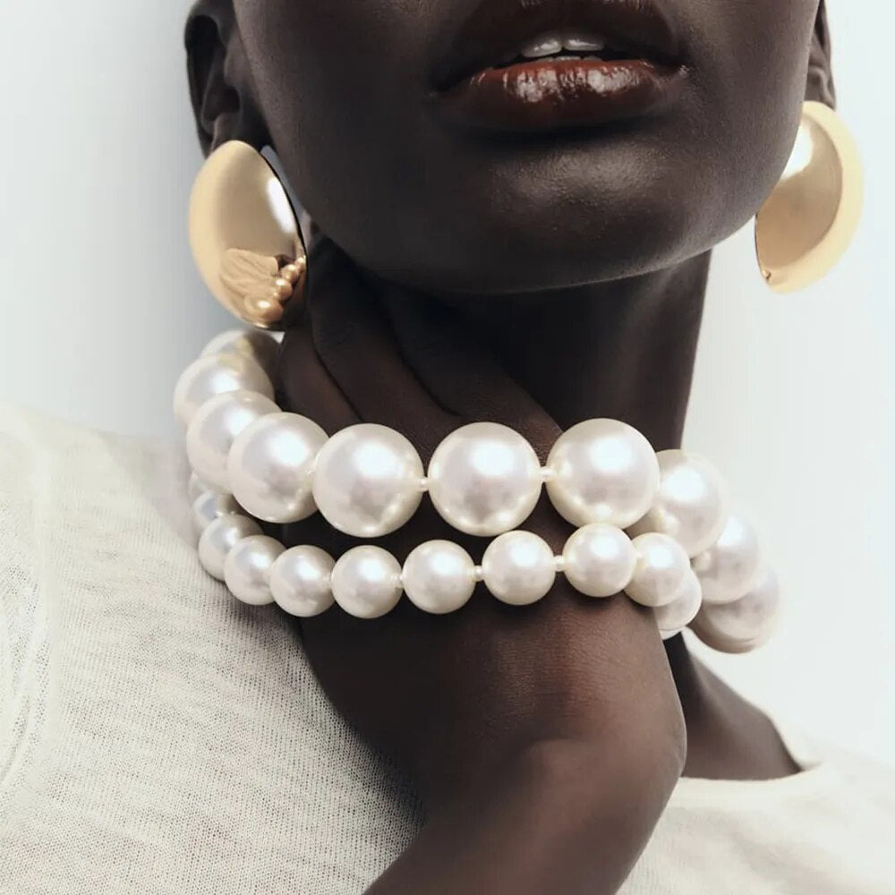 2 Pcs Pearls Choker Necklace with Earrings Set