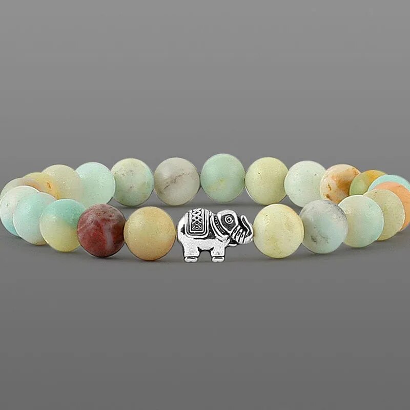 Stone Beaded Bracelet with Gold Elephant Charm