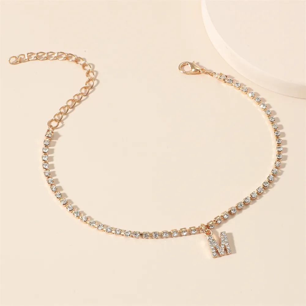Tiny Crysta Letter Anklets For Women Alphabet Cuban Link Chain Foot Accessories Fashion Summer Beach Jewelry Gifts