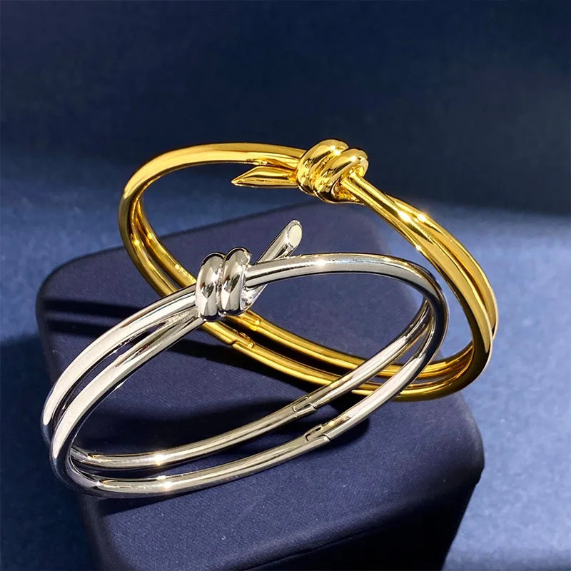 Hangke1989 Brand Zirconia kink Brand kink Bracelet For Women Stainless steel nail Knot jewels Bracelets double deck Bangles